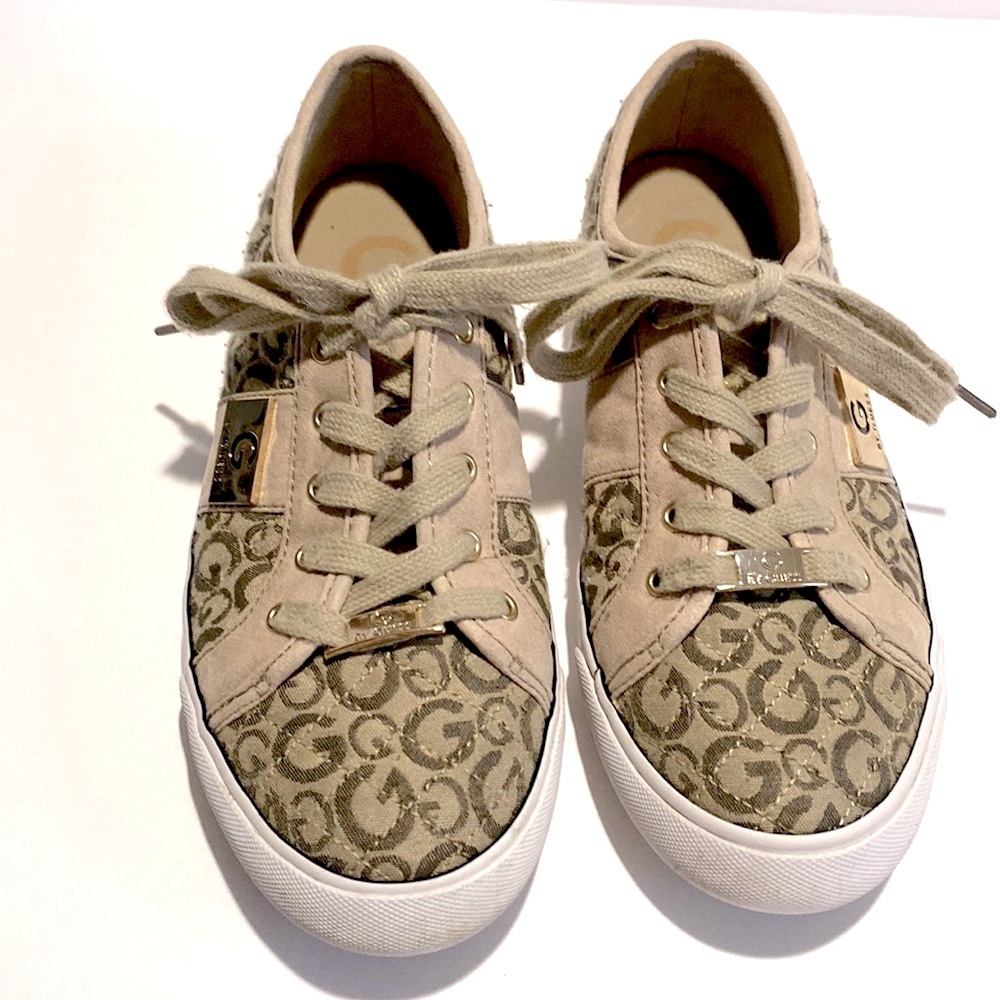 Guess G Backer Sneakers Quilted Lace Up Khaki Size 8M